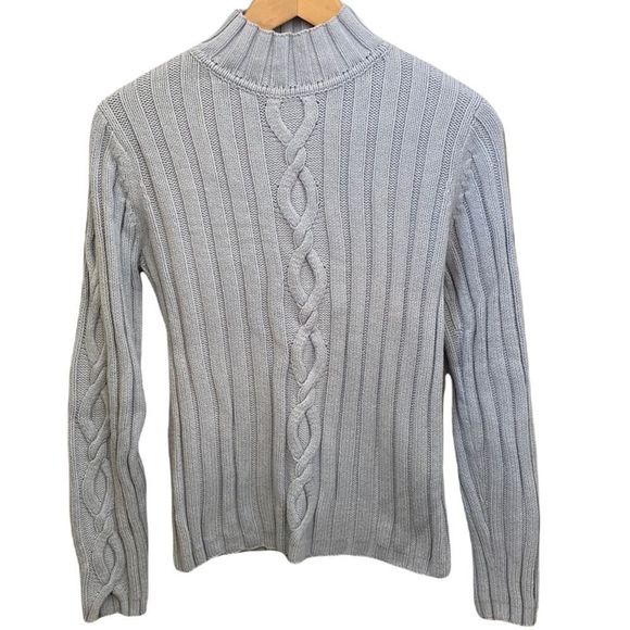 Liz Claiborne LizSport Light Blue Mock Neck Cable Knit Sweater M - Picture 2 of 10